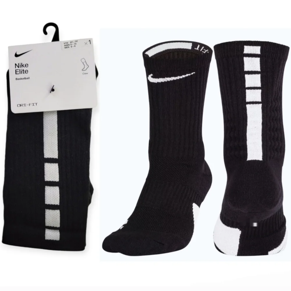Nike Elite Black and White Athletic Socks Youth 3Y-5Y Womens 4-6 (1 Pair)